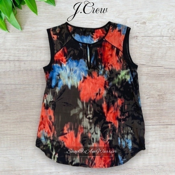 J.Crew sleeveless silk abstract watercolor top *shop@iamwarrior - Picture 4 of 9